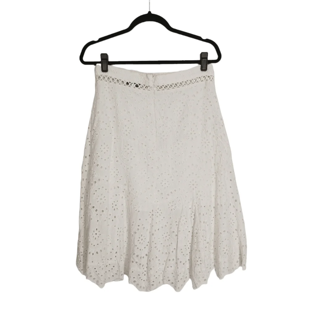 OLIVACEOUS White Floral Eyelet Lace Midi Skirt Large
